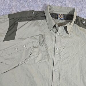Blac Label Gunmetal Men's Button Up Shirt Size 5X Olive Green Epaulettes Cotton
